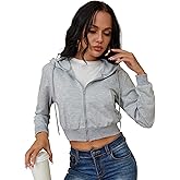 Women's Zip Up Hoodies Cropped Cardigan Jacket Drawstring Hooded Sweatshirts Casual Long Sleeve Top…
