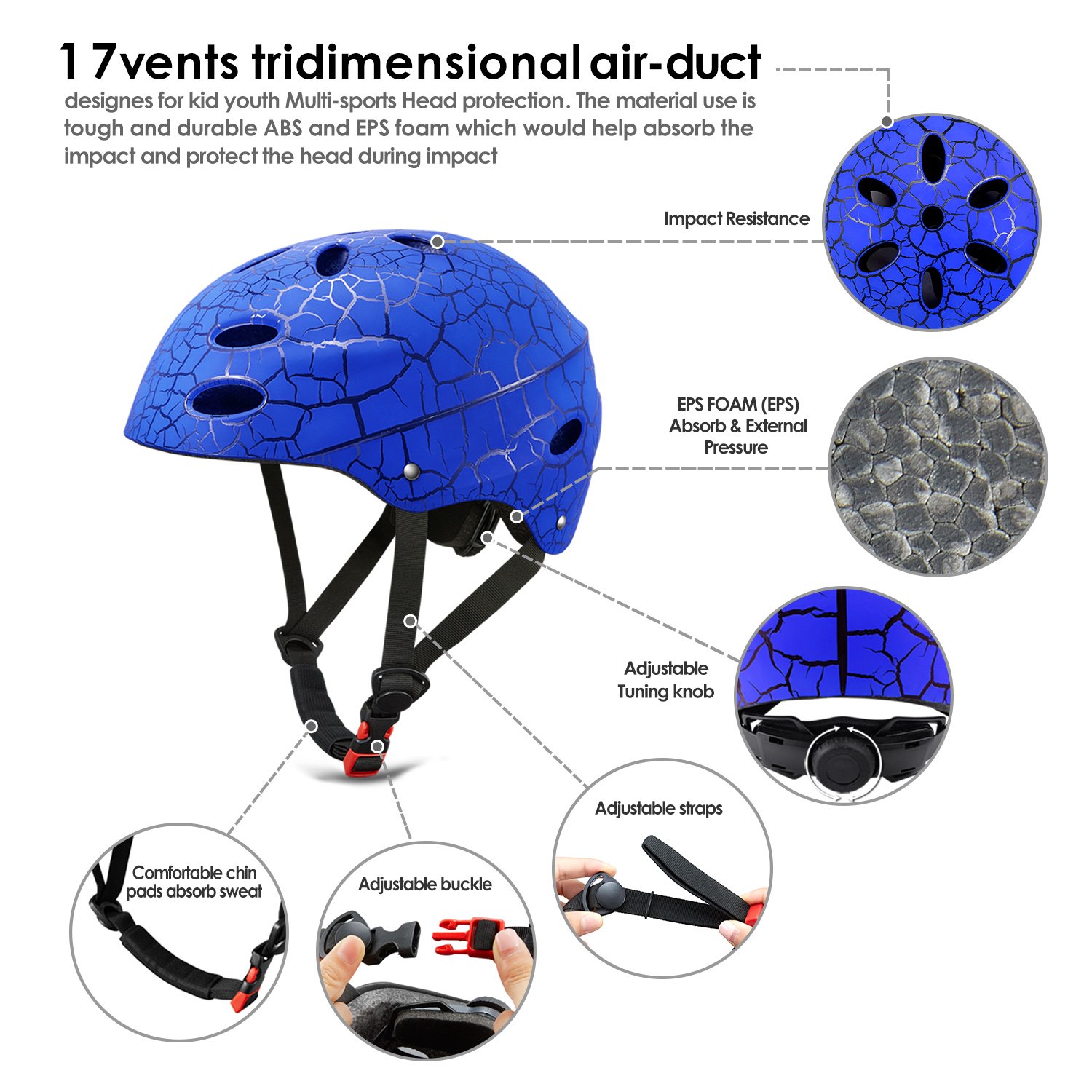 Blu SKL Skate Helmet Adjustable Skateboard Helmet Roller Skating