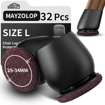MAYZOLOP 32Pcs Chair Leg Floor Protectors 1.25in Black Felt Pads
