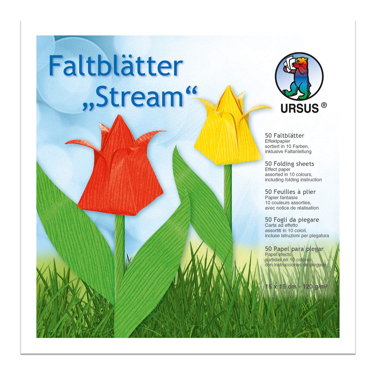 Ursus - Stream Leaflets, 15 x 15 cm, 50 Sheets, 10 Assorted Colours