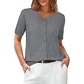 Arach&Cloz Women's Lightweight Short Sleeve Business Casual Cropped Cardigan Tops