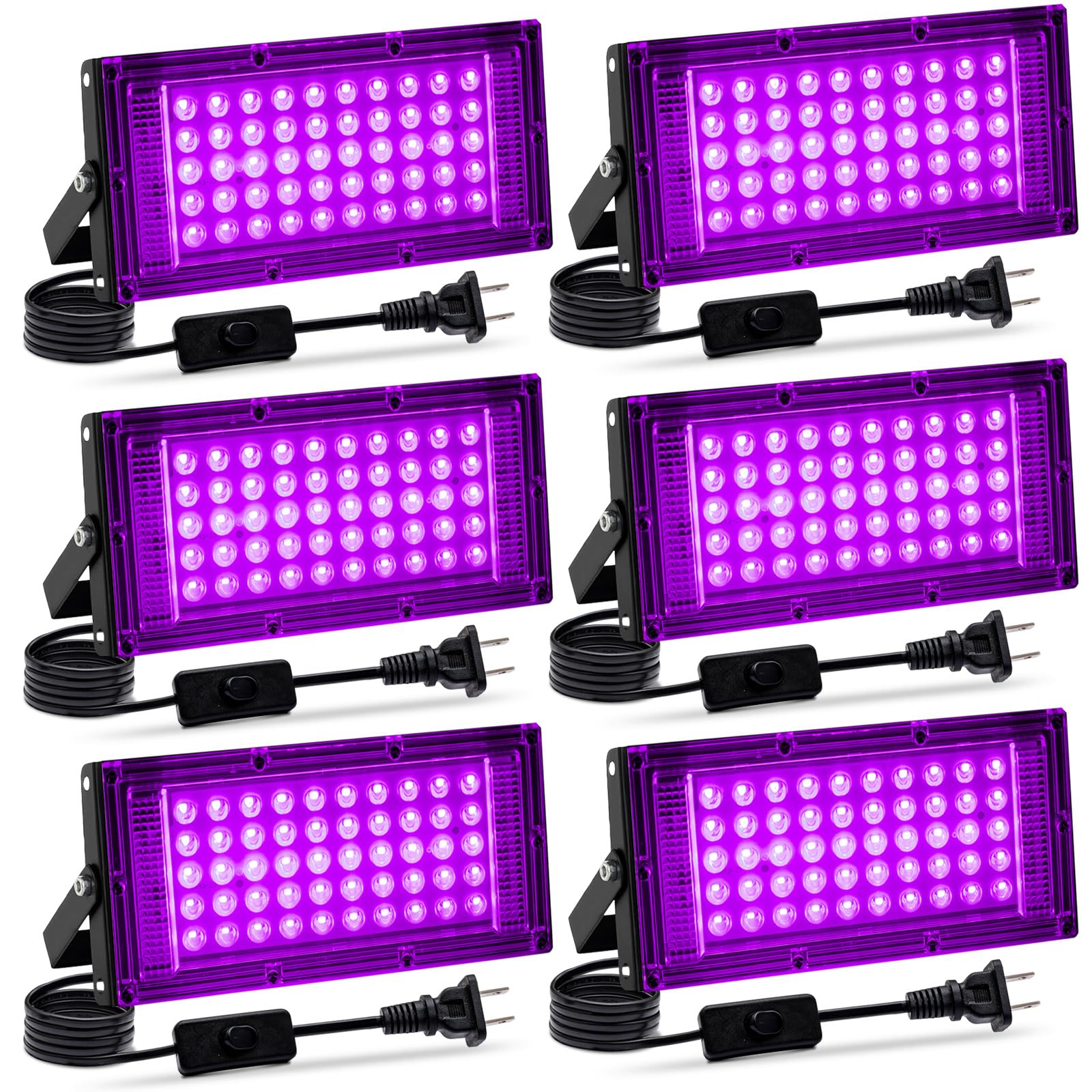 Photo 1 of Akpgf 6 Pack 50W Black Light, LED Blacklight with US Plug and Switch, Black Lights for Glow Party,Halloween,Body Painting,Birthday Party,Fluorescent Painting and Tapestry
