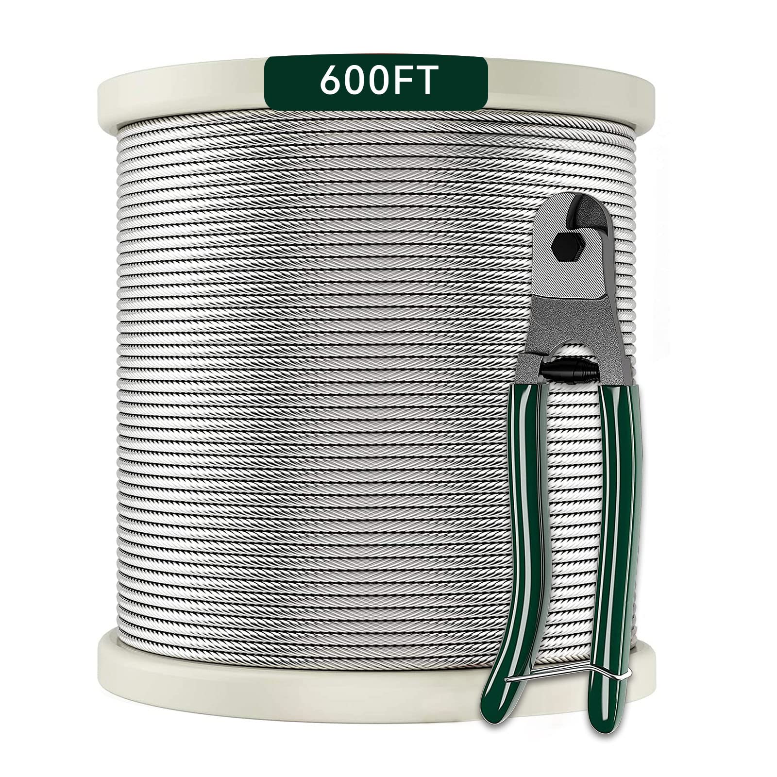 Photo 1 of 1/8 Stainless Steel Cable with Cutter7x7 Strands Construction,T316 Stainless Steel for Deck Railing,Porch Fence,String Lights Hanging Wire 600FT