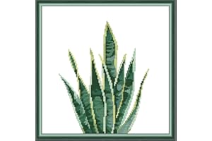 Svarog Stamped Cross Stitch Kits Beginners Full Range of Embroidery Patterns Starter Kits for Adult or Kids DIY Cross Stitches Needlepoint Kits 14CT-Green Plant 5， 12.2x12.2 inch