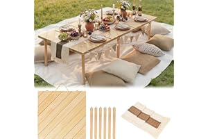 LITURTOO Folding Picnic Table, 60 x 30'' Beach Table with Table Runner, No Assembly Required Camping Table, Boho Low Picnic T