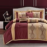 LANCO MODERN LIFESTYLE King Comforter Set, Wine Gold, 7 Pieces Bed in a Bag, Ultra Soft Jacquard with Solid Piecework, Luxury Bed Set with Comforters, Bed Skirt, Pillow Shams and Decorative Pillows