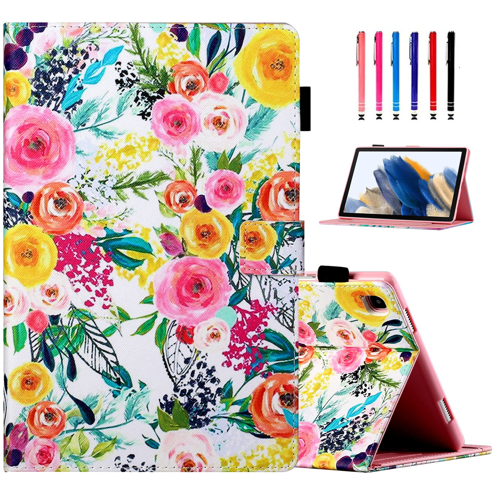 MOKASE Case for Galaxy Tab A7 10.4 inch 2020, PU Leather Case Slim Fit Folio Stand Cover with Pen Holder for Samsung Galaxy Tab A7 2020 10.4 Inch Model SM-T500 SM-T505 SM-T507 Tablet, Painting Flower