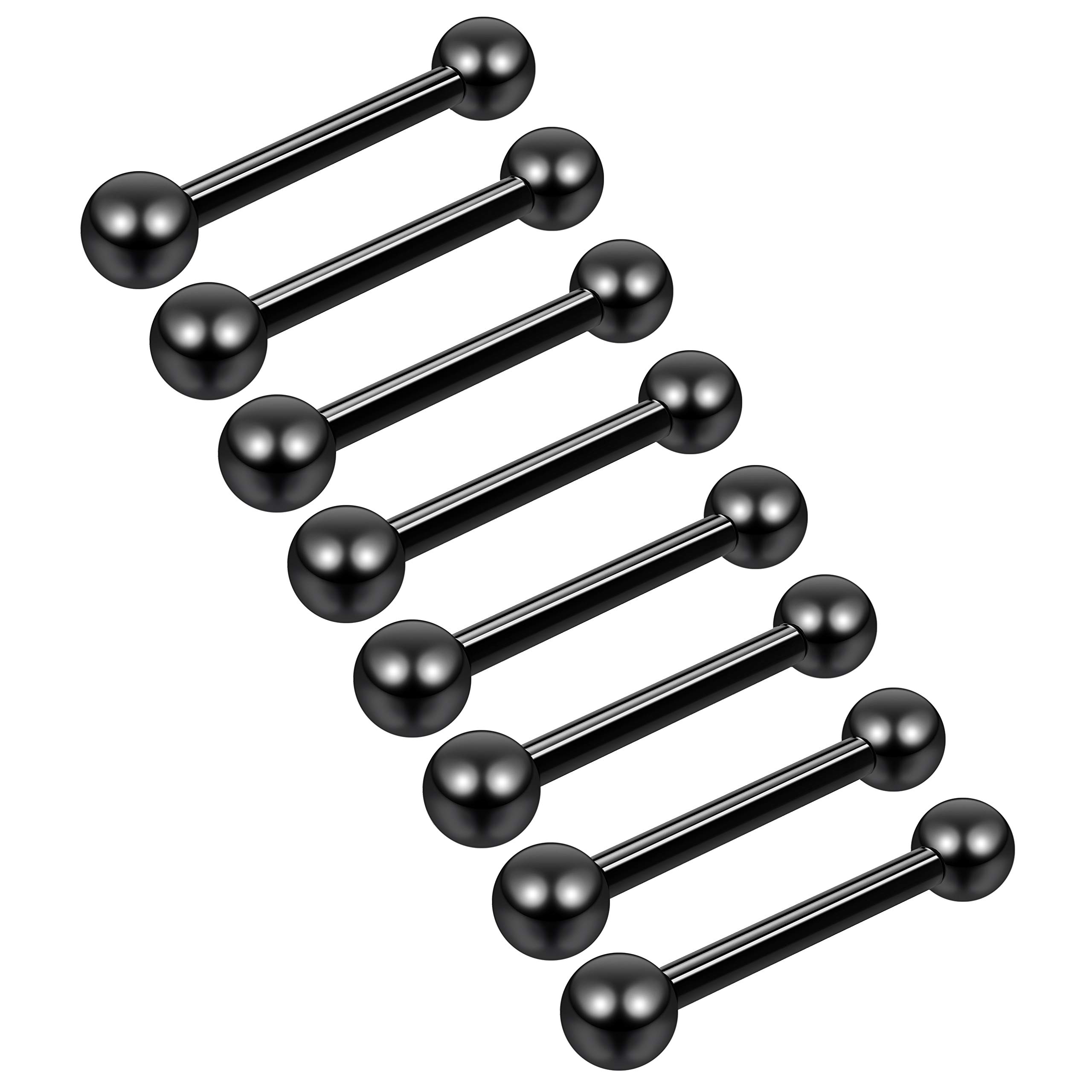 8pc Lot 16g 1.2mm Barbell Earrings Cartilage Bar Anti Tragus Forward Helix Eyebrow Black Anodized Balls 10mm
