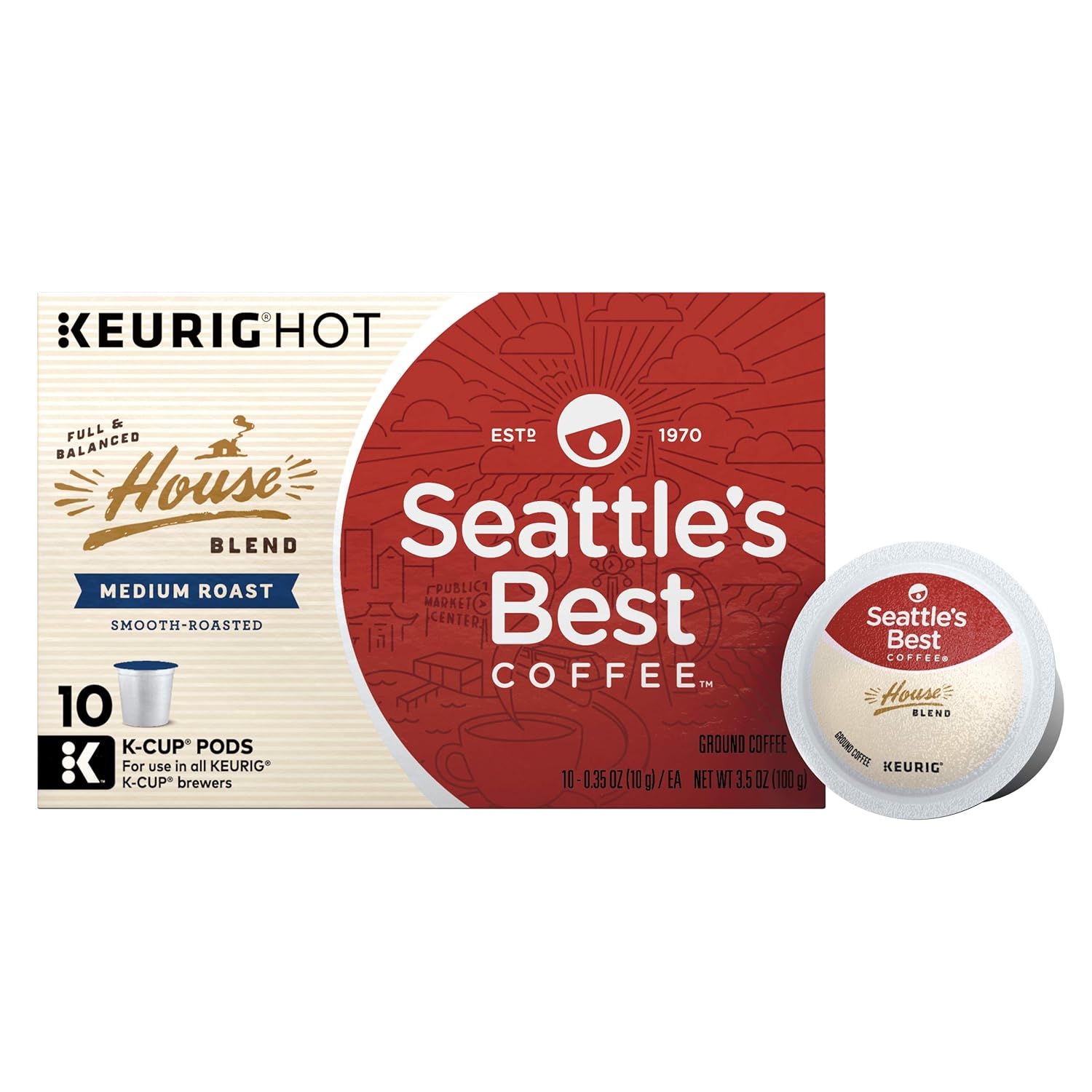 Seattle's Best Coffee House Blend Medium Roast Single Cup Coffee for Keurig Brewers, 6 boxes of 10 (60 total K-Cup pods)