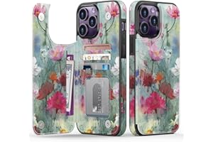 Goodon for iPhone 14 Pro Max Case Wallet - Flip Folio Leather Cover with Trendy Floral Design, 4 Card Slots & Kickstand Function, Protective Phone Case for Women and Girls - Designer Flowers