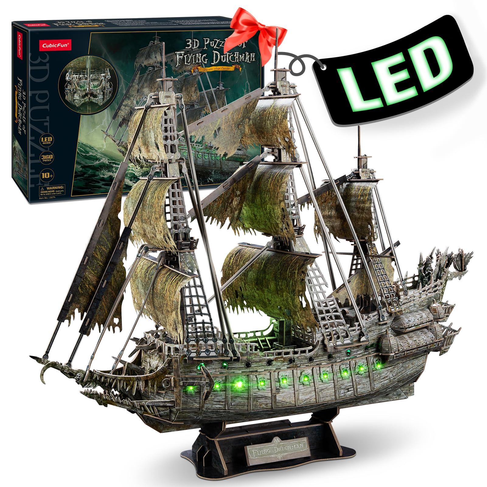 CubicFun LED Pirates of the Caribbean Flying Dutchman Model Kits for Adults to Build 3D Jigsaw Puzzles Ship Model Building Gifts for Adults Kids Girls Boys - 360 Pieces — image 1