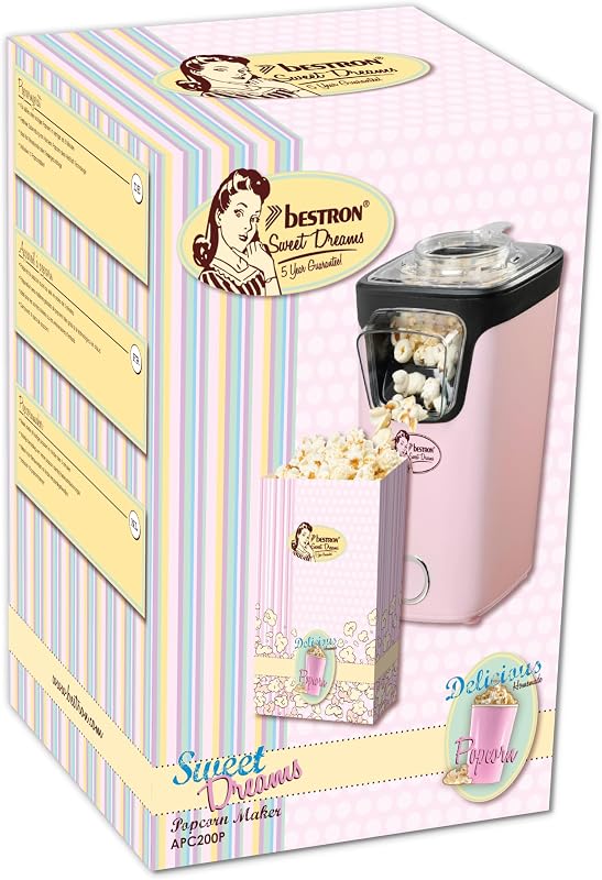 Macchina Popcorn, Turbo-Popcorn in meno di 2 minuti, Popcorn Machine con tecnologia ad aria calda, include 10 sacchetti per popcorn & misurino integrato, Collezione Sweet Dreams, Colore: Rosa