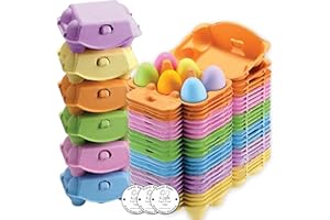 24 Pack Colored Egg Cartons, Half Dozen Pulp Egg Holders for Easter, Reusable Egg Baskets with Labels for Farm, Holds up to 6