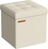 SONGMICS Storage Ottoman Foldable 30x30 cm Foot Stool Cream White LSF028W51