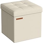 SONGMICS Storage Ottoman, Foldable Small Ottoman Foot Rest, 11.8 Inches Foot Stool, Cube Ottoman with Storage, Load up to 286 lb, for Living Room, Bedroom, Dorm, Cream White ULSF028W01