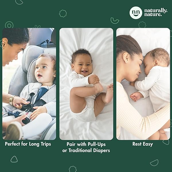 NATURALLY NATURE OVERNIGHT DIAPER BOOSTER PADS, STOPS OVERNIGHT LEAKING, DIAPER LINERS FOR TODDLER, NIGHTTIME DIAPERS SIZE 5, ADHESIVE PAD FOR GIRLS, BOYS, (2 PACKS OF 32 CT.)