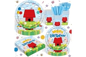 XUEXICEILI 120 Pcs Pack Cartoon Dog Red House Party Supplies Cartoon Tableware Set Kids Boys Girls Birthday Party Decoration Red and Blue Disposable Tableware Party Kids Decoration