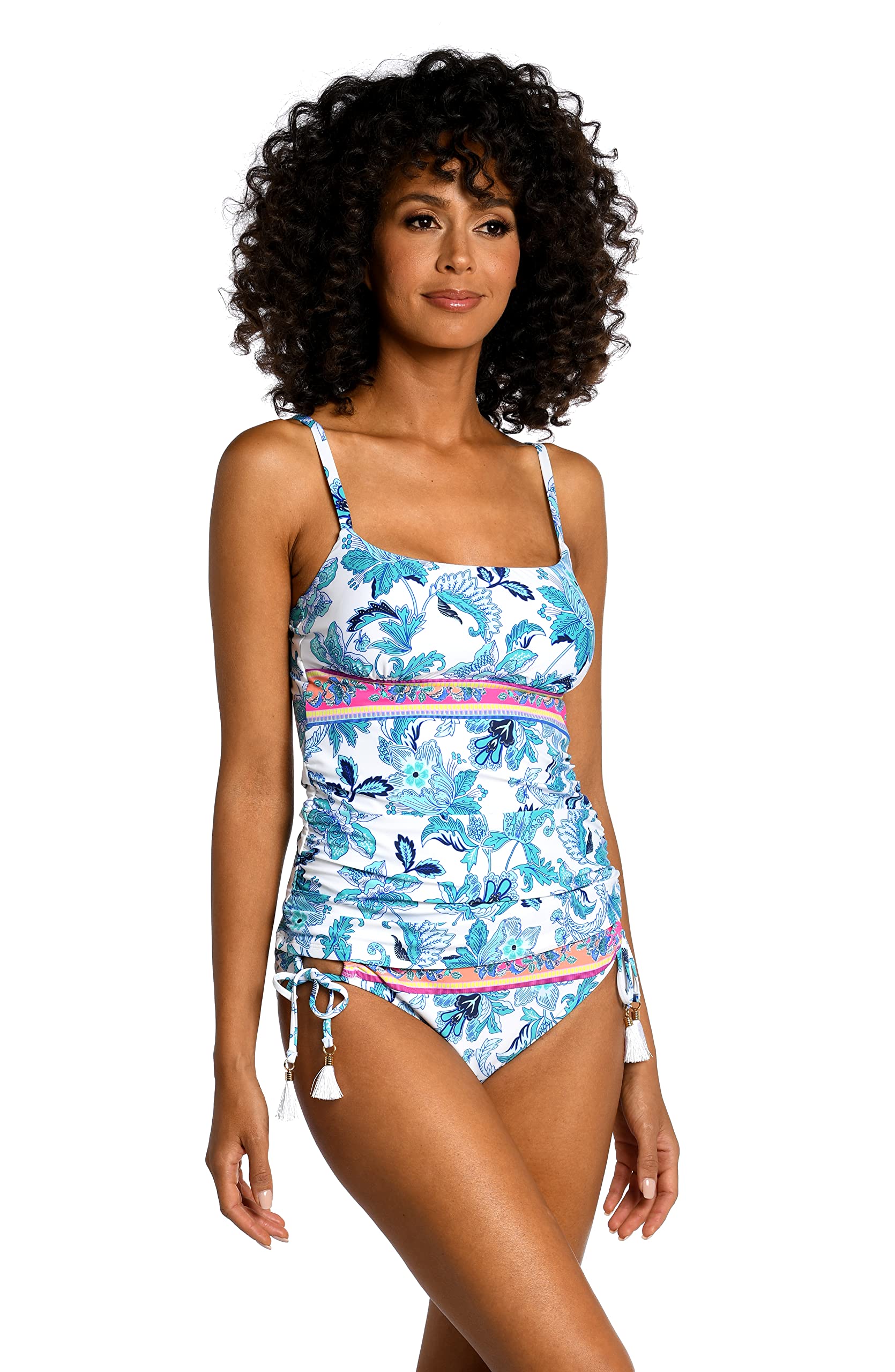 La Blanca Women’s Lingerie Strap Tankini Swimsuit Top, Emerald//Santorini Sun, 4