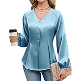 Blooming Jelly Womens Satin Silk Dressy Casual Business Blouse Button Down Long Sleeve Peplum Top Work Shirt Fall Outfit