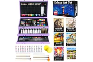 HEYMYLUV 196 Piece Art Kit, Deluxe Art Supplies Painting Art Set with 5 Drawing Pad, Canvases, Acrylic Paint, Oil Pastels, Crayons, Colored Pencils in Wooden Art Box, Gifts for Kids Girls Boys Adults Beginners