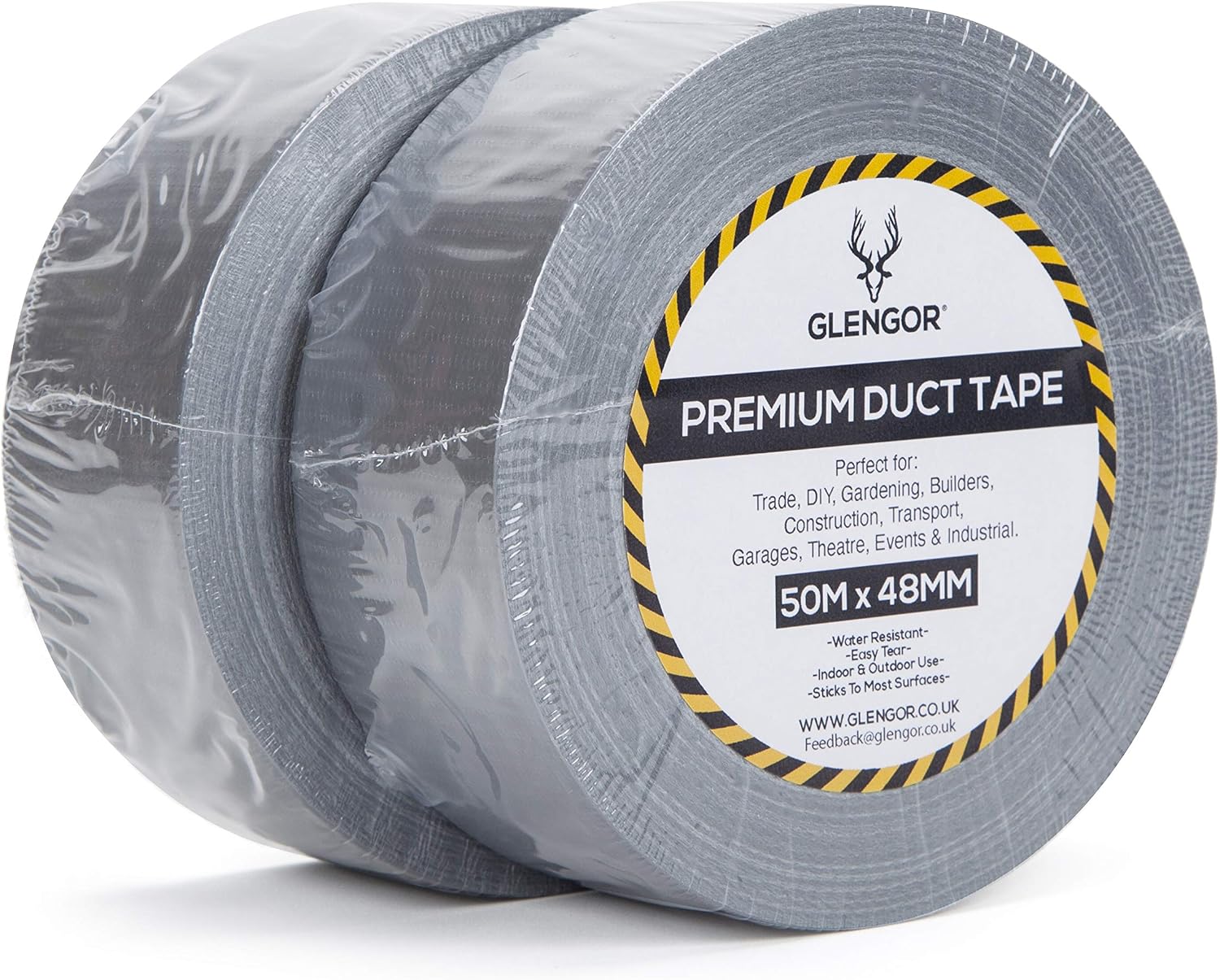Glengor Silver/Grey Duct Tape - 2 Pack, 48mm x 50m, 48mm x 50m Per Roll