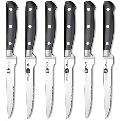 FOXEL Caja de Regalo Juego de 6 Premium Moderno Cuchillos para Carne - Hoja Dentada Alemana