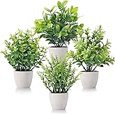 FAVOWREATH 4 Pack Fake Plants Ceramic Mini Artificial Greenery Potted Plants for Home Decor Office Decor Room Decor Farmhouse Decor Indoor Table Bathroom Decor