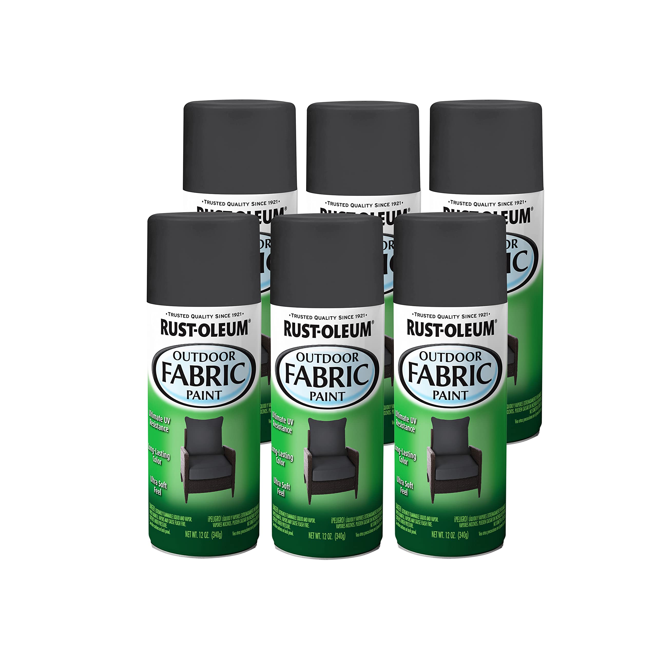 Rust-Oleum Outdoor Fabric Spray Paint, 12 oz, Graphite, 6 Pack