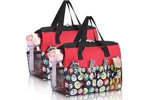 XLSXEXCL 2 Pcs Bingo Dauber Bags with 10 Pockets Large Capacity Bingo Tote Bag Handle and Zipper Travel Carrying Case Makeup Bag Casino Lovers Gift for Women, Red