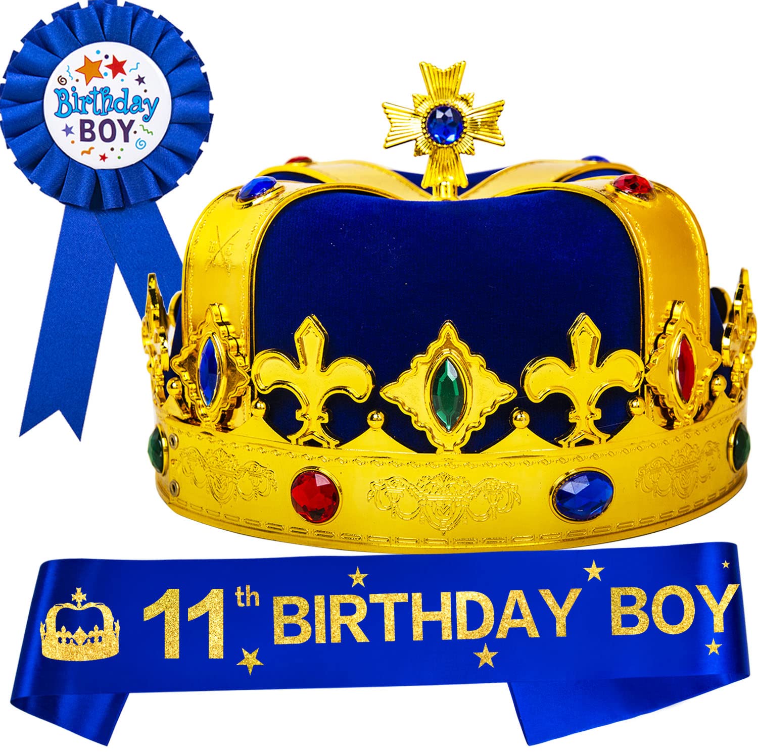 Photo 1 of 11th Birthday Celebration Set for Boys - King Crown, Sash, Decorations for 11 Year Old Boy's Special Day
