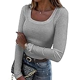 Zeagoo Womens Long Sleeve Stretch Crewneck Ribbed T-Shirt Slim Fit Casual Basic Tops S-XXL