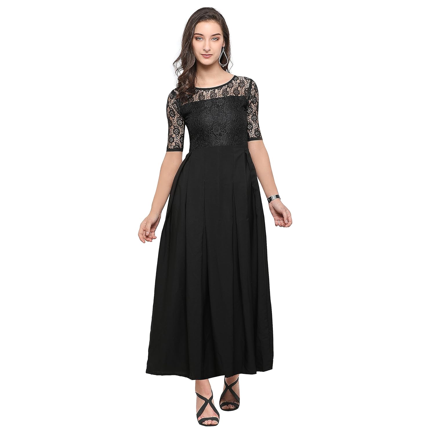 brahmani creation surat women's crepe dress (black)