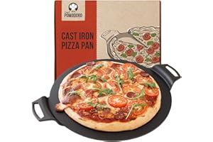 Chef Pomodoro Cast Iron Pizza Pan, Inch Pre-Seasoned Skillet, with Handles, Baking Pan, Round Griddle for Dosa Tawa Roti, Com