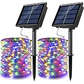 JosMega 2 Pack Solar Powered Fairy String Lights Outdoor Waterproof 8 Modes Twinkle Christmas Decorations Lights, Each 33ft-100LED, 40ft-120LED, 66ft-200LED, 80ft-240LED, (Multicolor, 33)