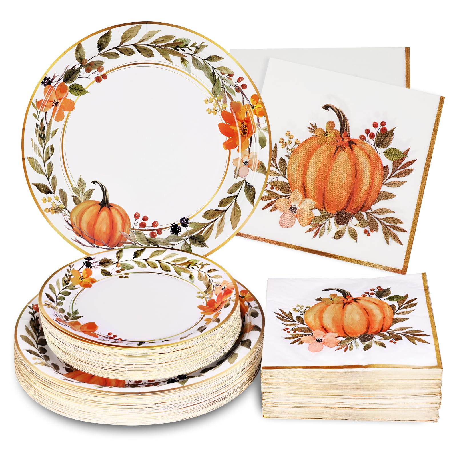 Homlouue 200Pcs Thanksgiving Paper Plates and Napkins, Fall Plates and ...