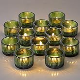 Lanttu Green Tealight Candle Holder Set of 12, Small Votive Candle Holders for Table Centerpiece,Glass Tea Light Candles Holder for Party&Home,Wedding Decor(2''Dia*1.4''H)