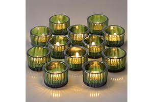 Lanttu Green Tealight Candle Holder Set of 12, Small Votive Candle Holders for Table Centerpiece,Glass Tea Light Candles Holder for Party&Home,Wedding Decor(2''Dia*1.4''H)