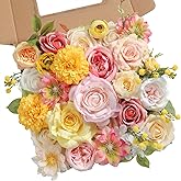 RUIDKUN Artificial Flower Assortment for DIY Centerpiece Arrangement Wedding Hand Bouquet Flower Bouquet Centerpiece Arrangement Party Baby Shower Home Decoration (Pink Yellow)