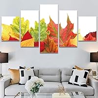 SIGNWIN 5 Panel Canvas Wall Art Modern Art Decorative Elements Expressive Leaves Multicolor Patterns Photography for Home Decorations Ready to Hang - 60