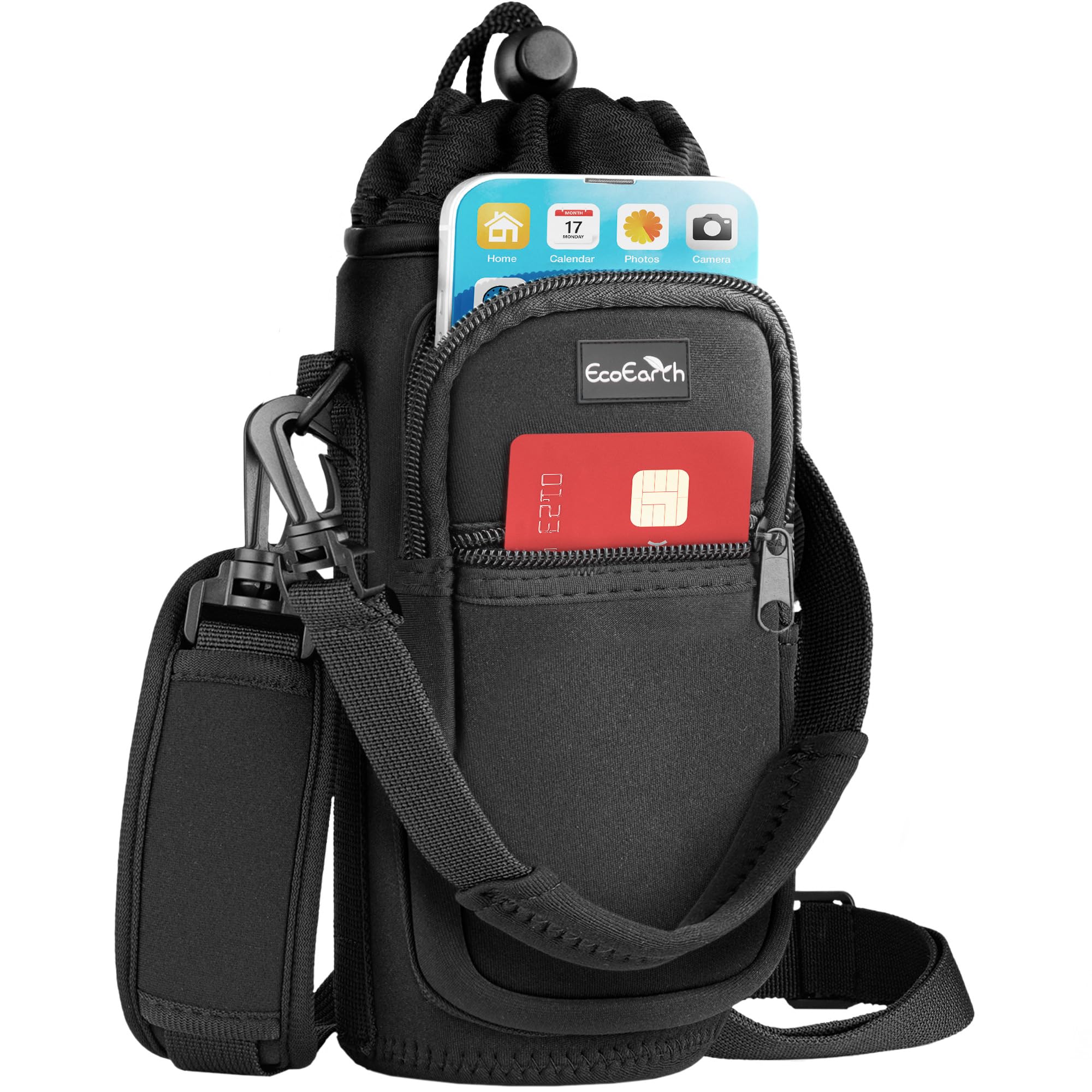 EcoEarth - Water Bottle Holder with Strap - Water Bottle Carrier Bag for Hiking - Crossbody Hydration Pouch with Phone Holder