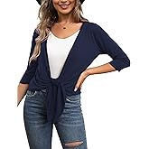 VOIANLIMO Women's Tie Front Casual 3/4 Sleeve Cropped Bolero Lightweight Sheer Shrug Cardigans S-XL