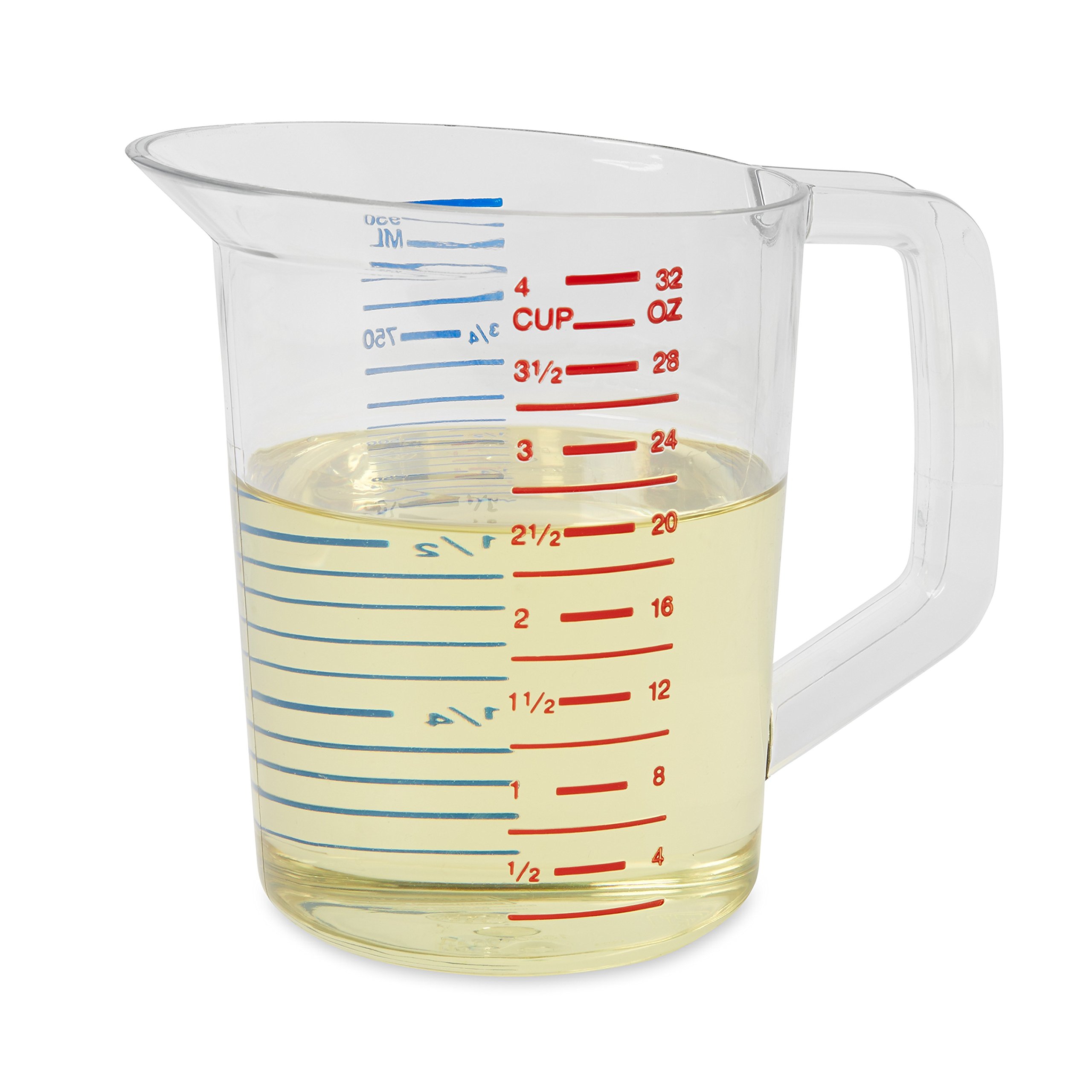 Rubbermaid Commercial Products Bouncer Clear Measuring Cup 4-Cup/1-Quart Clear Strong Food Grade Easy Read for Liquid/Dry Ingredients for Home/Professional Kitchen