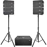 PRORECK Concert Set 6000W P.M.P.O Stereo/Mono DJ Powered PA Speaker System Combo Set Dual 4’’ Line Array Speaker and Dual 12-inch Active Subwoofer with Bluetooth, DSP Suitable for Concert, Large Live
