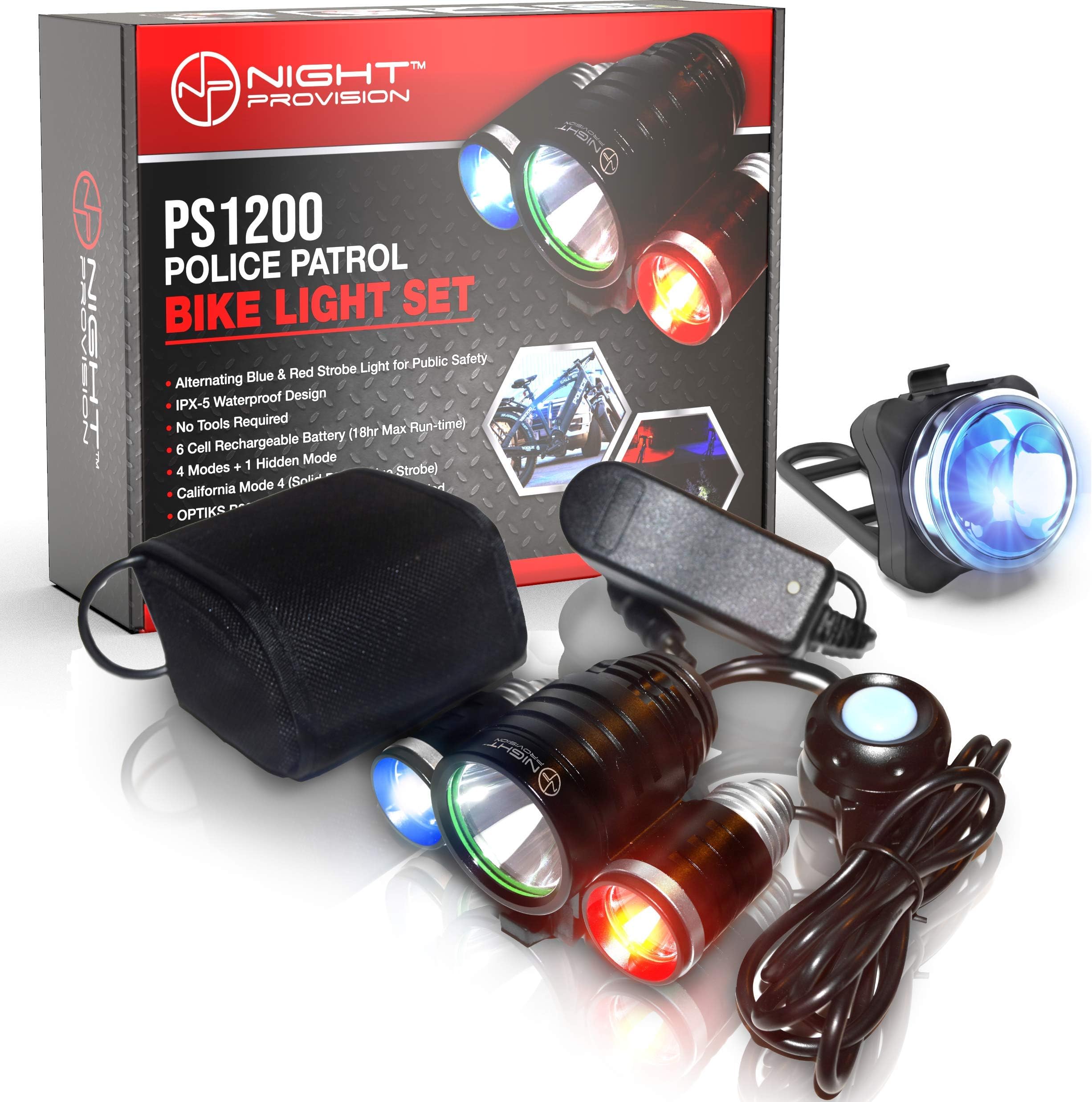 NP NIGHT PROVISION OPTIKS P220 Rear Bike Light - Rechargeable LED Water Proof - 5 Modes - Red/Blue Strobe LED
