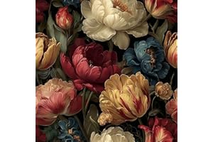 SuxiGlo Vintage Floral Peel and Stick Wallpaper, Dark Botanical Wallpaper with Large Blooming Flowers for Home Decor | 17.7" 