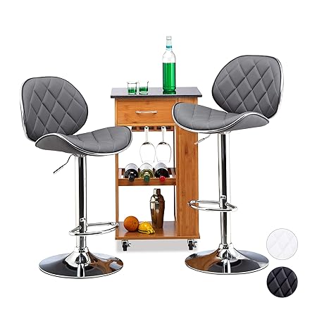 Relaxdays Barhocker 2er Set, höhenverstellbar, drehbar, mit Lehne, Kunstleder, Metall, HxBxT: 111 x 47 x 47 cm, grau
