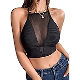Women's Camisole Tank Top Deep V Neck Sheer Mesh Sexy Crisscross Crop Going Out Bralette Tops