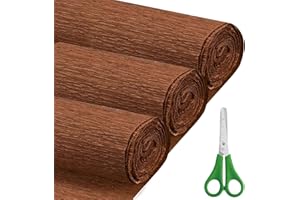 FYANER Crepe Paper Roll (17Inch x 8.2ft),3Rolls,Crepe Paper,DIY Gift Color Paper Flowers Set for Mother's Day, Valentine's Day, Birthday and Wedding Decoration Flowers Making (Brown)