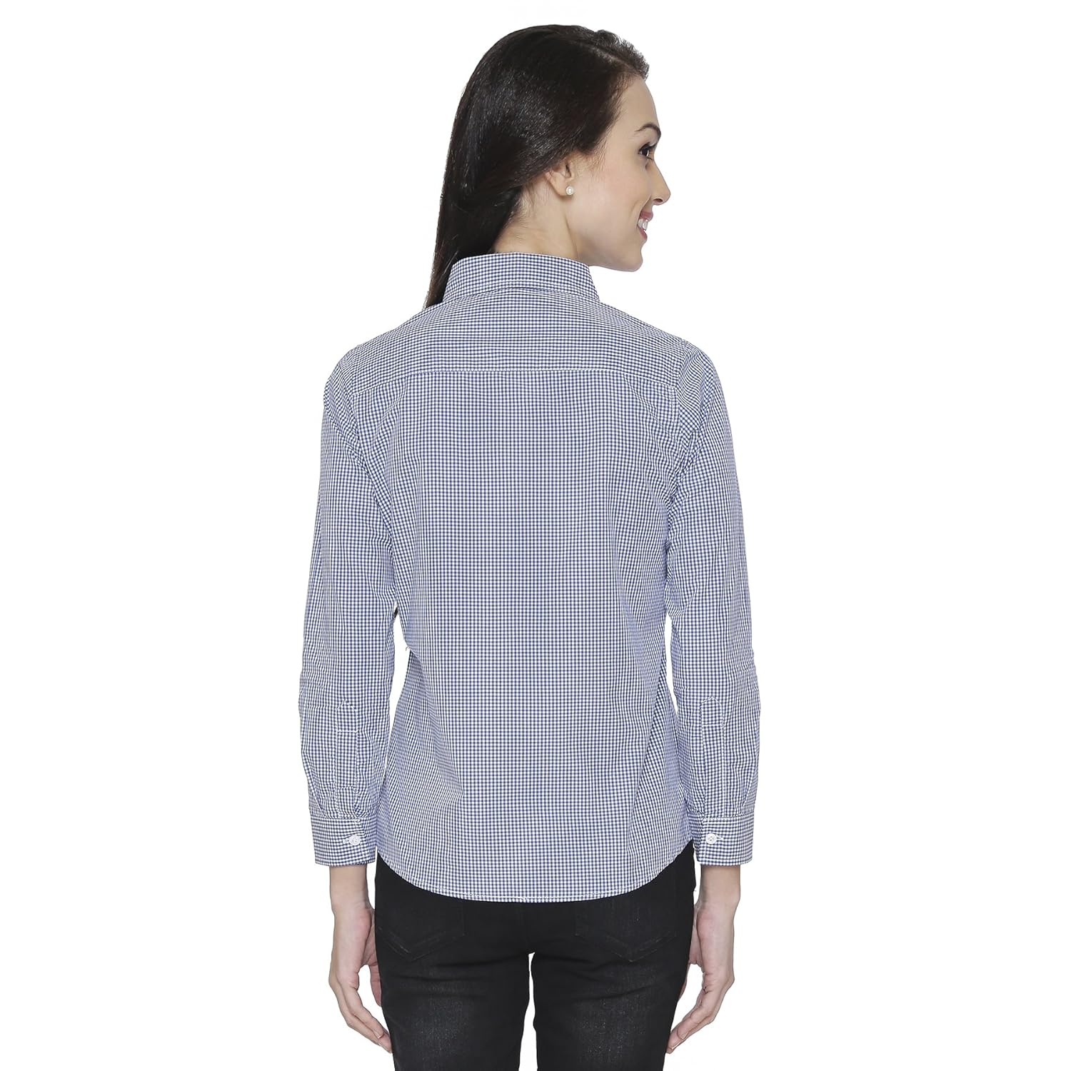 the cotton company women's checkered shirt - white & blue