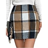 MakeMeChic Women's Plaid Skirt High Waisted Zipper Elegant Bodycon Skirts